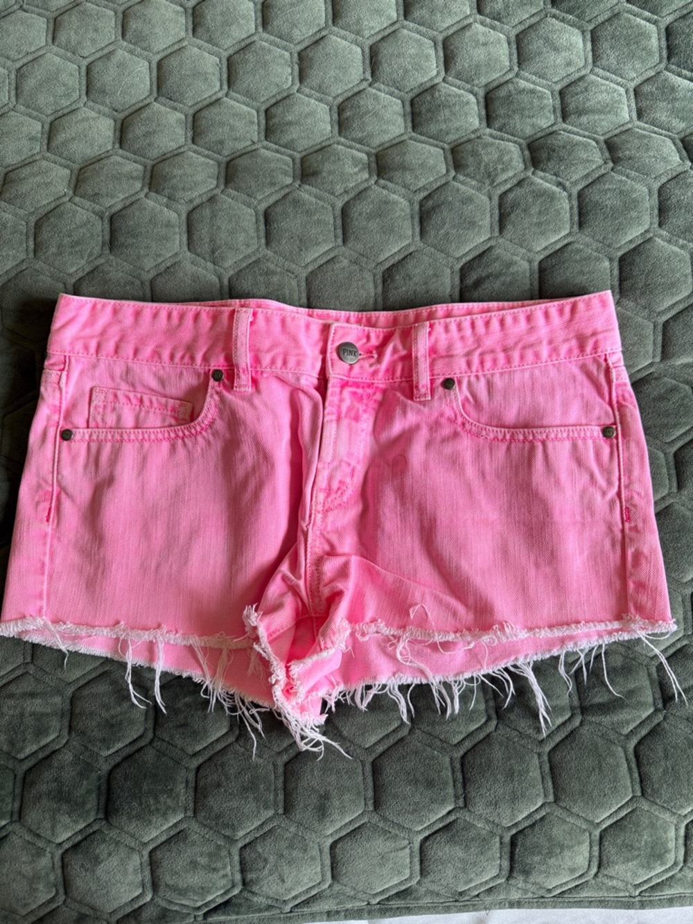 Pink Frayed Hem Women's Denim Shorts